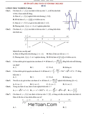 6 Đề Ôn Tập Giữa Kỳ 1 Toán 12 Năm 2022 - 2023 Trường THPT Thủ Đức - TP HCM