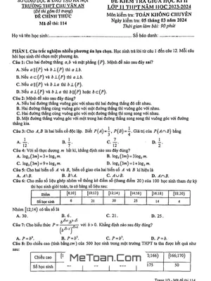Đề giữa kì 2 Toán 11 năm 2023 - 2024 trường THPT Chu Văn An - Hà Nội