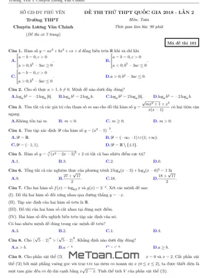 Đề thi thử Toán THPTQG 2018 trường chuyên Lương Văn Chánh – Phú Yên lần 2