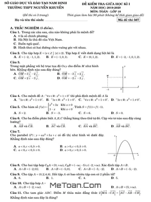 Đề kiểm tra giữa kỳ 1 Toán 10 năm 2019 – 2020 trường Nguyễn Khuyến – Nam Định