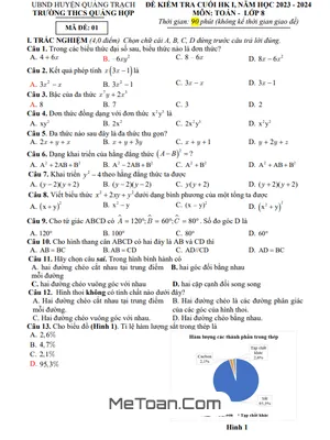 Đề thi HK1 Toán 8 năm 2023 - 2024 trường THCS Quảng Hợp (Quảng Bình) có đáp án