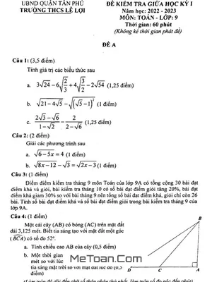 Đề Thi Giữa Kỳ 1 Toán 9 Năm 2022 - 2023 Trường THCS Lê Lợi - TP HCM