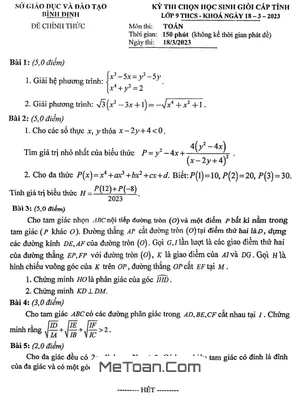 Đề thi chọn HSG tỉnh môn Toán 9 năm 2022 - 2023 sở GD&ĐT Bình Định
