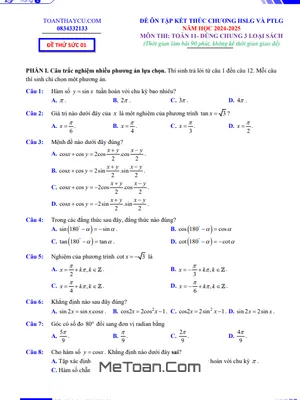 Bộ 42 Đề Ôn Tập Cuối Chương Hàm Số Lượng Giác và Phương Trình Lượng Giác Lớp 11
