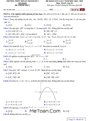 Đề khảo sát lần 1 Toán 10 năm 2024 - 2025 trường THPT Thuận Thành 1 - Bắc Ninh