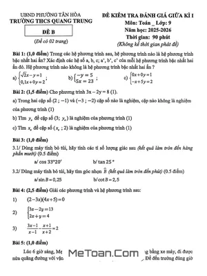 Đề thi giữa kì 1 Toán 9 năm 2025 - 2026 trường THCS Quang Trung, TP.HCM (Có Đáp Án Chi Tiết)