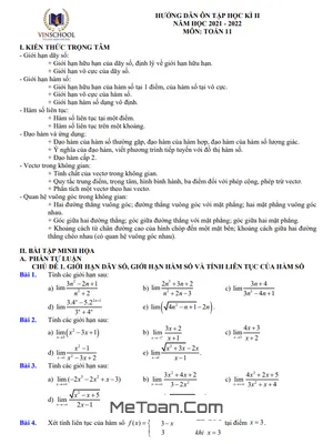Hướng dẫn ôn tập học kì 2 Toán 11 năm 2021 - 2022 trường Vinschool - Hà Nội