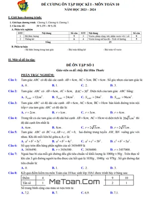 Bộ 04 Đề Ôn Tập Cuối Kì 1 Môn Toán Lớp 10 Năm 2023 - 2024 Trường THPT Việt Đức - Hà Nội