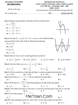 Đề khảo sát chất lượng Toán 12 lần 3 năm 2023 - 2024 Sở GD&ĐT Ninh Bình