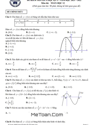 Đề Thi Giữa Học Kì 1 Toán 12 Năm 2021 - 2022 Trường THPT Nguyễn Khuyến - BR VT
