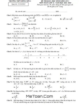 Đề HSG Toán 12 năm 2022 – 2023 lần 1 trường THPT Đông Sơn 1 – Thanh Hóa