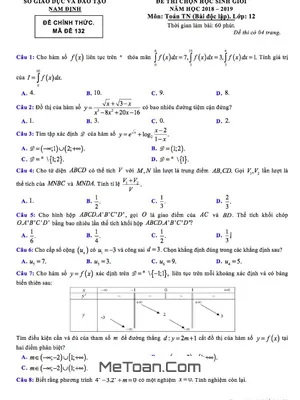 Đề thi học sinh giỏi Toán 12 năm học 2018 - 2019 sở GD&ĐT Nam Định