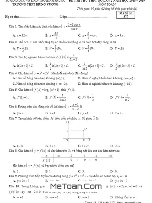 Đề thi thử THPT QG 2019 môn Toán lần 2 trường Hùng Vương – Bình Phước