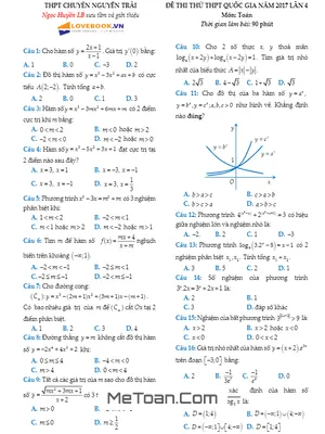 Đề thi thử THPT Quốc gia môn Toán trường THPT chuyên Nguyễn Trãi – Hải Dương lần 4 năm 2017