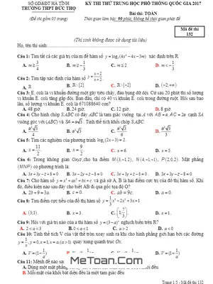 Đề Thi Thử THPT Quốc Gia 2017 Môn Toán - Trường THPT Đức Thọ, Hà Tĩnh