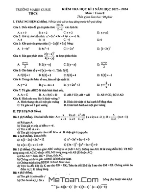 Đề thi học kì 1 Toán 8 năm 2023 - 2024 trường Marie Curie - Hà Nội