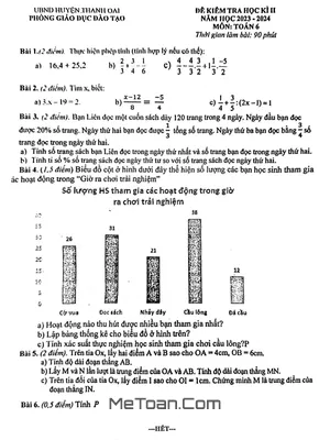Đề thi học kì 2 môn Toán lớp 6 năm 2023 - 2024 phòng GD&ĐT Thanh Oai - Hà Nội