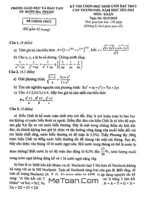 Đề thi HSG Toán THCS năm 2022 - 2023 phòng GD&ĐT Buôn Ma Thuột - Đắk Lắk