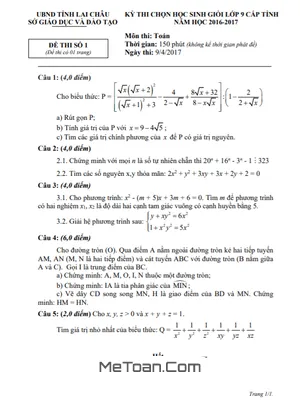 Đề Thi Học Sinh Giỏi Toán 9 Cấp Tỉnh Năm 2016 - 2017 Sở GD&ĐT Lai Châu