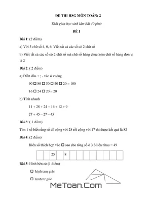 7 Đề Thi Học Sinh Giỏi Toán Lớp 2