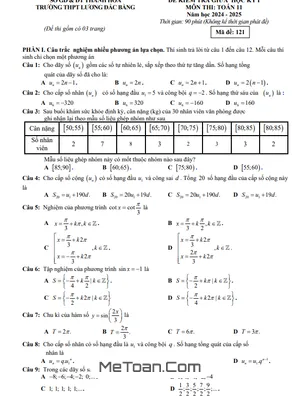 Đề giữa kì 1 Toán 11 năm 2024 - 2025 trường THPT Lương Đắc Bằng - Thanh Hóa
