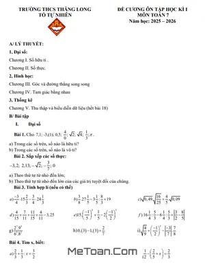 Đề cương ôn tập học kì 1 Toán 7 năm 2025 – 2026 THCS Thăng Long - Hà Nội