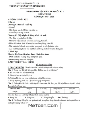 Đề Cương Ôn Tập Giữa Kì 2 Môn Toán 8 Năm Học 2025 – 2026 Trường THCS Nguyễn Bỉnh Khiêm, Hà Nội