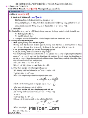 Đề cương giữa kì 2 Toán 9 năm 2025 – 2026 trường THCS Thanh An – Quảng Trị