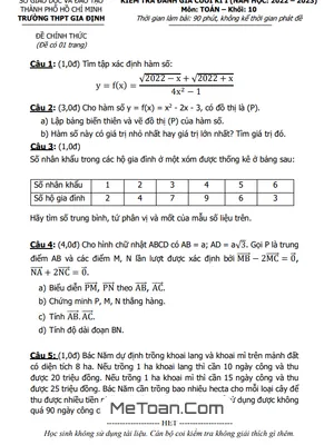 Đề thi học kì 1 Toán 10 năm 2022 - 2023 trường THPT Gia Định - TP HCM