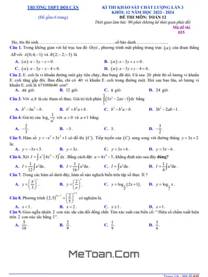 Đề khảo sát lần 3 Toán 12 năm 2023 – 2024 trường THPT Đội Cấn – Vĩnh Phúc
