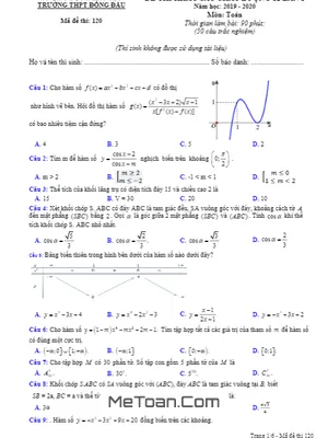 Đề khảo sát chất lượng Toán 12 lần 1 năm 2019 - 2020 trường Đồng Đậu - Vĩnh Phúc