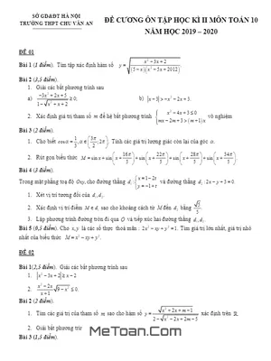 Đề Cương Ôn Tập HK2 Toán 10 Năm 2019 - 2020 Trường Chu Văn An - Hà Nội
