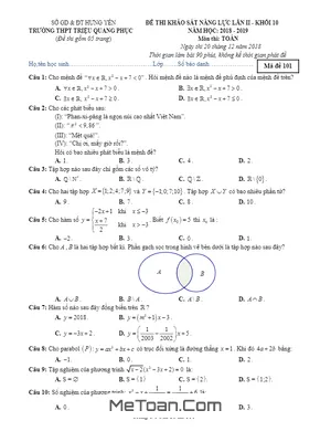 Đề khảo sát năng lực Toán 10 năm 2018 – 2019 trường THPT Triệu Quang Phục – Hưng Yên lần 2