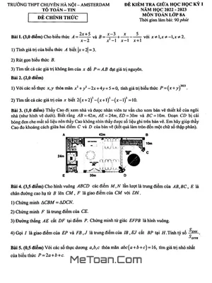 Đề thi giữa học kỳ 1 Toán 8 năm 2022 - 2023 trường chuyên Hà Nội - Amsterdam