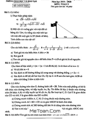 Đề thi HK1 Toán 9 năm 2019 - 2020 phòng GD&ĐT Hai Bà Trưng - Hà Nội