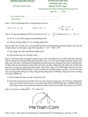Đề thi giữa kì 2 Toán lớp 9 năm 2020 - 2021 trường THCS Đỗ Văn Dậy - TP HCM