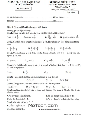 Đề thi học kì 2 Toán 7 năm 2022 - 2023 phòng GD&ĐT Thái Hòa - Nghệ An