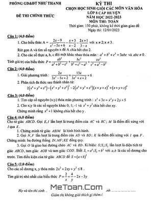 Đề thi học sinh giỏi Toán 8 năm 2022 - 2023 phòng GD&ĐT Như Thanh - Thanh Hóa
