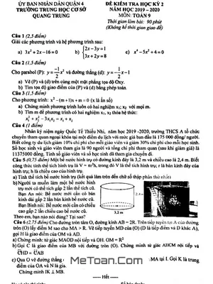 Đề thi HK2 Toán lớp 9 năm học 2019 - 2020 trường THCS Quang Trung - TP HCM