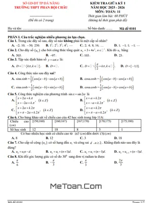 Đề Thi Giữa Kỳ 1 Môn Toán Lớp 11 Năm Học 2025 – 2026 Trường THPT Phan Bội Châu – Đà Nẵng (Kèm Đáp Án)