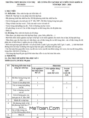 Đề cương cuối kỳ 1 Toán 10 năm 2025 – 2026 trường THPT Hoàng Văn Thụ – Hà Nội