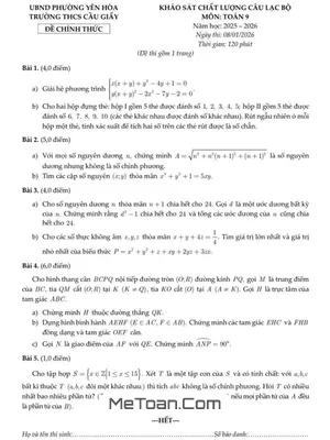 Đề Khảo Sát CLB Toán 9 Năm 2025 – 2026 Trường THCS Cầu Giấy – Hà Nội