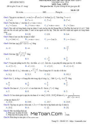 Đề thi KSCL Toán 11 THPTQG Lần 3 Năm 2018 - 2019 Trường THPT Triệu Sơn 2 - Thanh Hóa