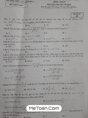 Đề thi học kỳ 1 Toán 12 năm 2017 - 2018 trường THPT Yên Khánh A - Ninh Bình