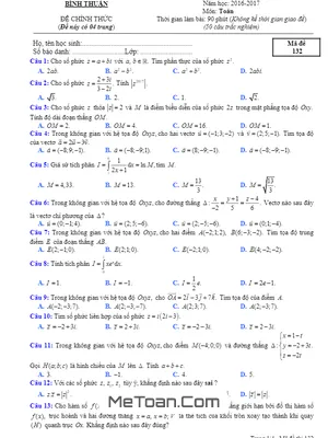 Đề thi HK2 Toán 12 năm học 2016 - 2017 Sở GD&ĐT Bình Thuận