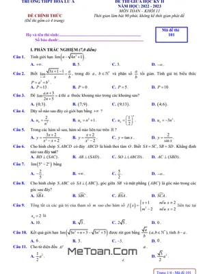 Trọn Bộ Đề Thi Giữa Kỳ 2 Môn Toán Lớp 11 Năm 2022-2023 Trường THPT Hoa Lư A - Ninh Bình