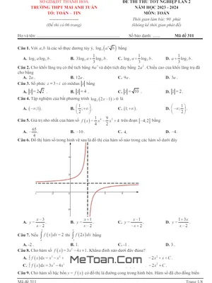 Đề thi thử Toán tốt nghiệp THPT 2024 lần 2 trường THPT Mai Anh Tuấn – Thanh Hóa