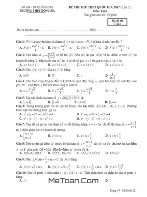 Đề thi thử THPT Quốc gia 2017 môn Toán trường THPT Đông Hà - Quảng Trị lần 2 có đáp án