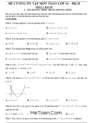 Đề Cương Ôn Tập Toán 10 HK2 Năm 2018 - 2019 Trường Trần Phú - Hà Nội