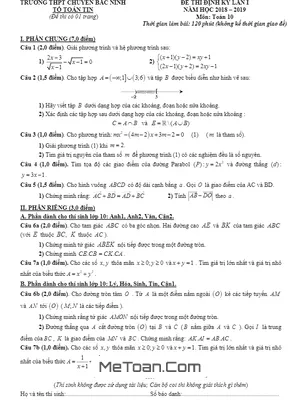 Đề thi định kỳ Toán 10 năm học 2018 – 2019 trường THPT chuyên Bắc Ninh lần 1
